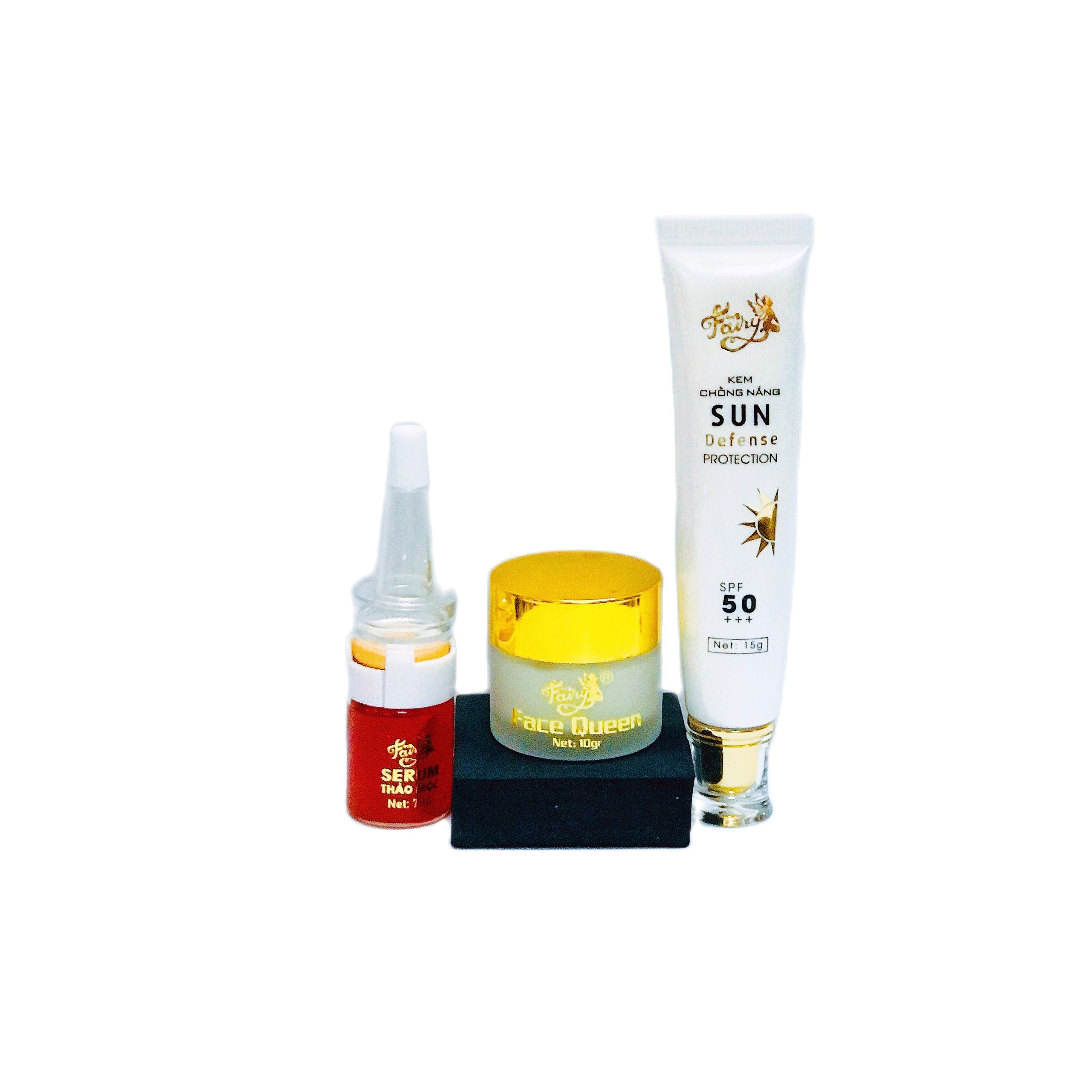 mỹ phẩm Fairy kem face Queen mini 10g+ serum thảo mộc+ chống nắng fairy 15g - bộ 3 sản phẩm dưỡng trắng da ngừa mụn mờ thâm nám Fairy mini chính hãng