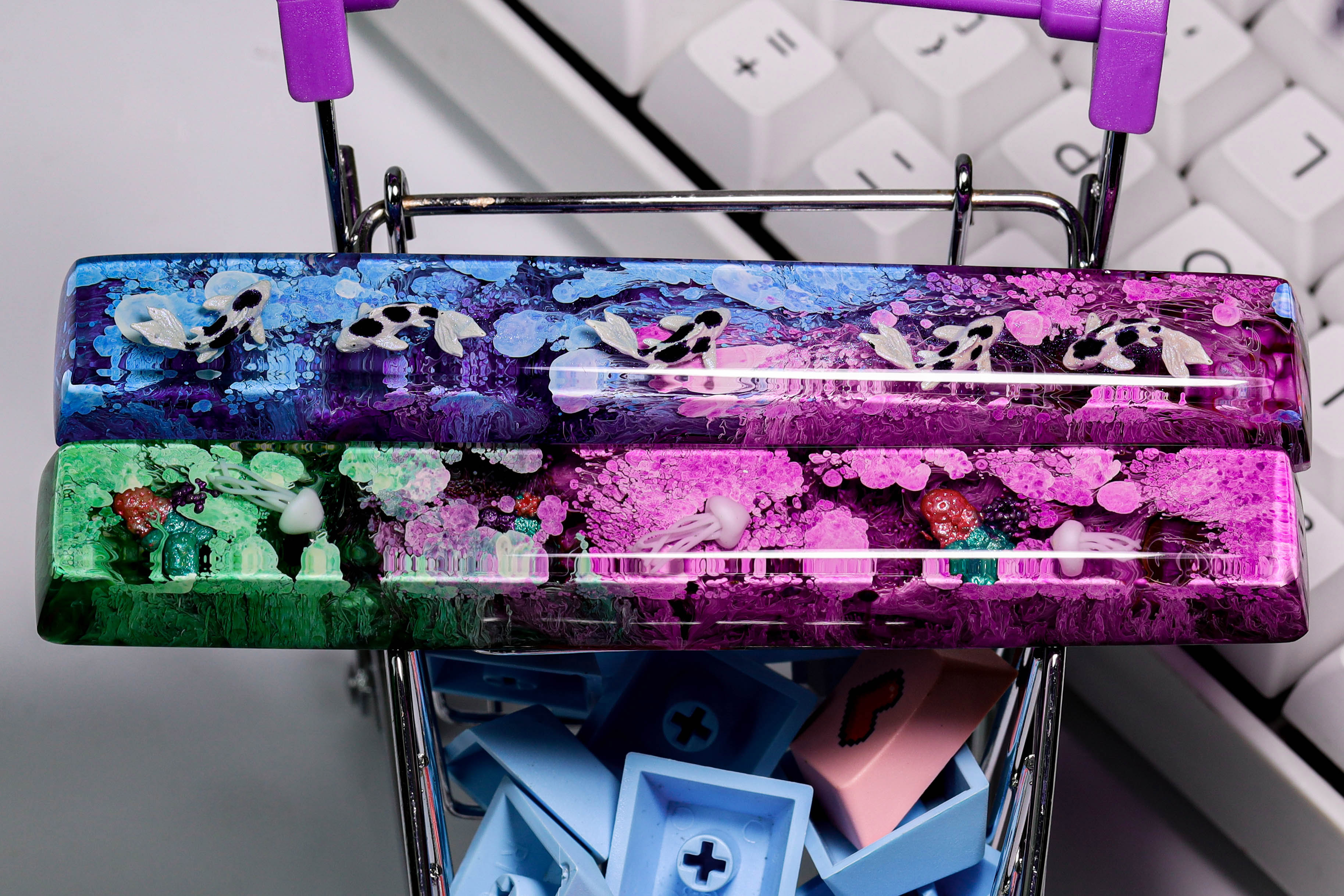 Keycap spacebar cá koi tím xanh, nút bàn phím cá koi đẹp, OEM profile