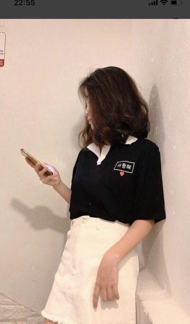 Áo polo thêu Hàn tim cổ bẻ HSU0519