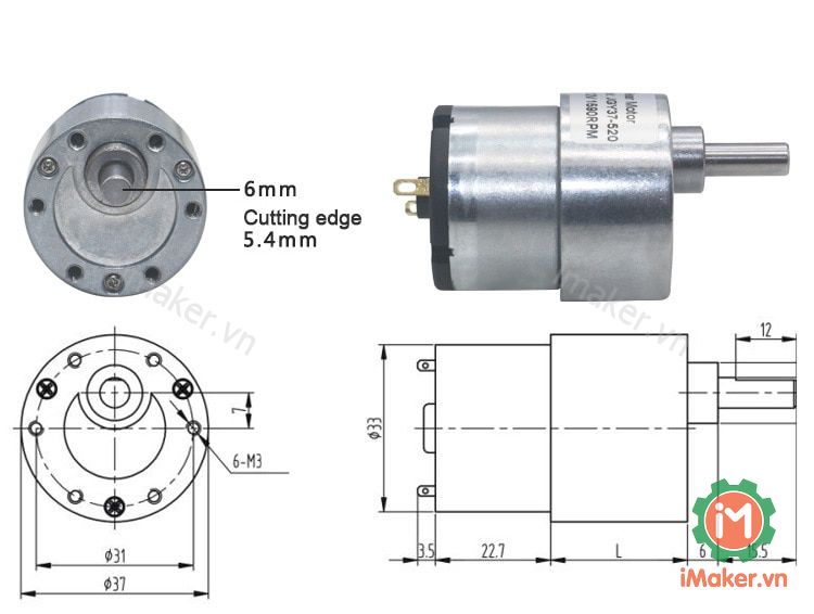 Jgb37-520 12V-35 rpm worm speed reducer DC motor