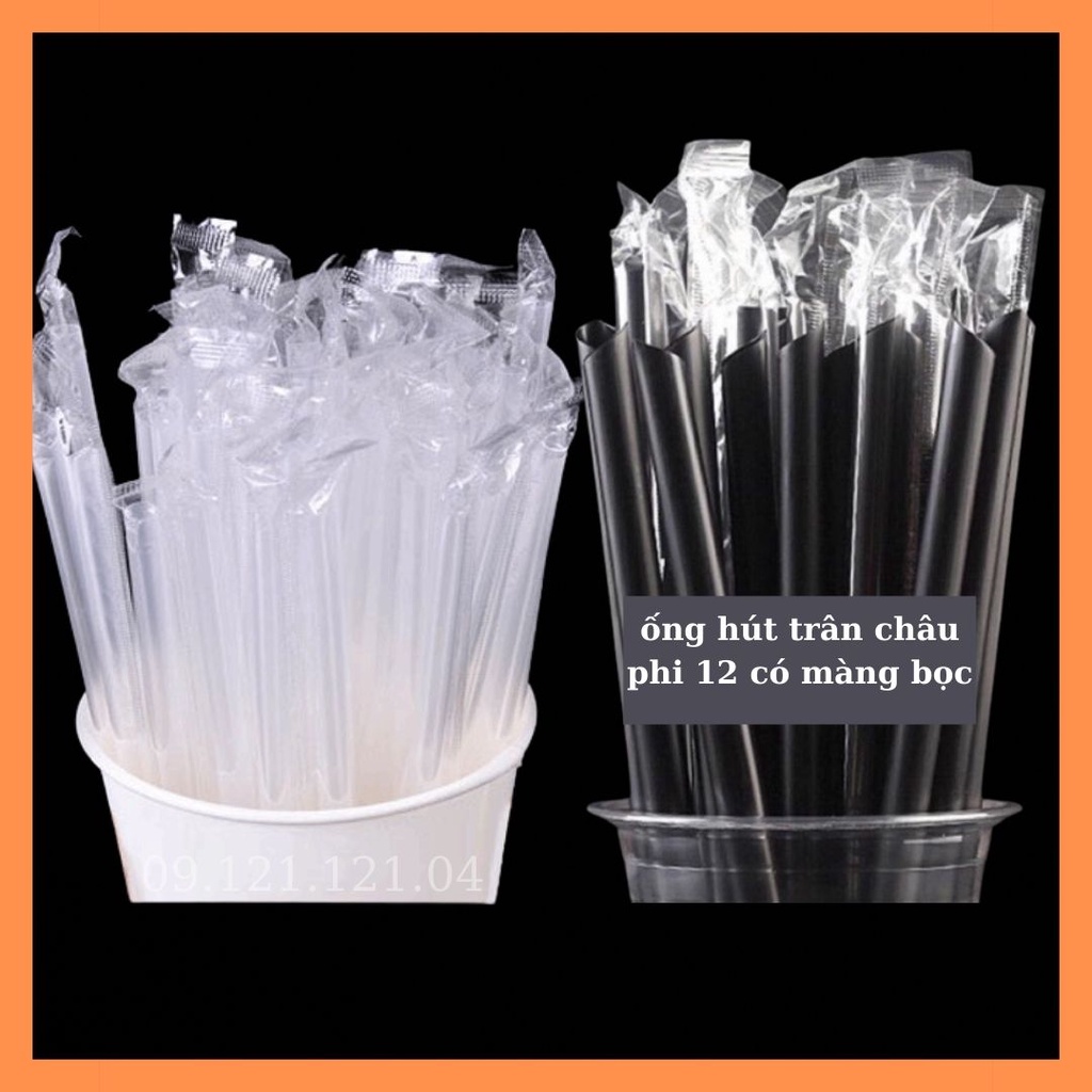 (HT) Ống hút trân châu có màng bọc phi 12 (màu đen/trắng)