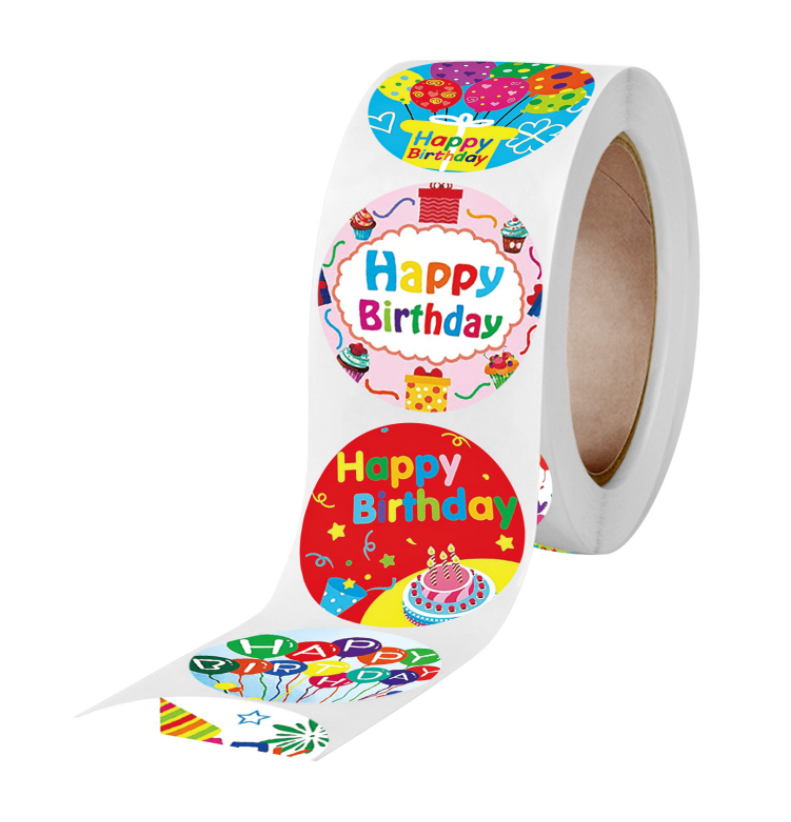 Cuộn 500 stick STICKER HAPPY BIRTHDAY Nhãn dán sinh nhật STICK059