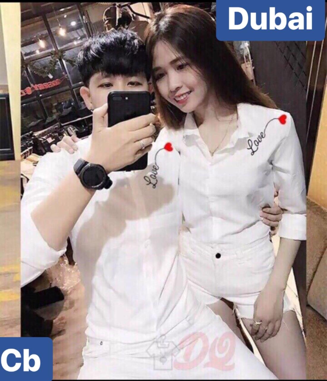 ÁO SƠ MI LỤA CẶP NAM NỮ TRẮNG CHỮ LOVE YOU  CAO CẤP - DUBAI FASHION