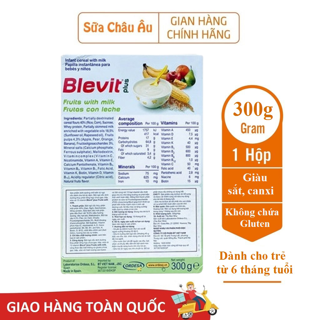 Bột ăn dặm Blevit plus Trái Cây Sữa 300g
