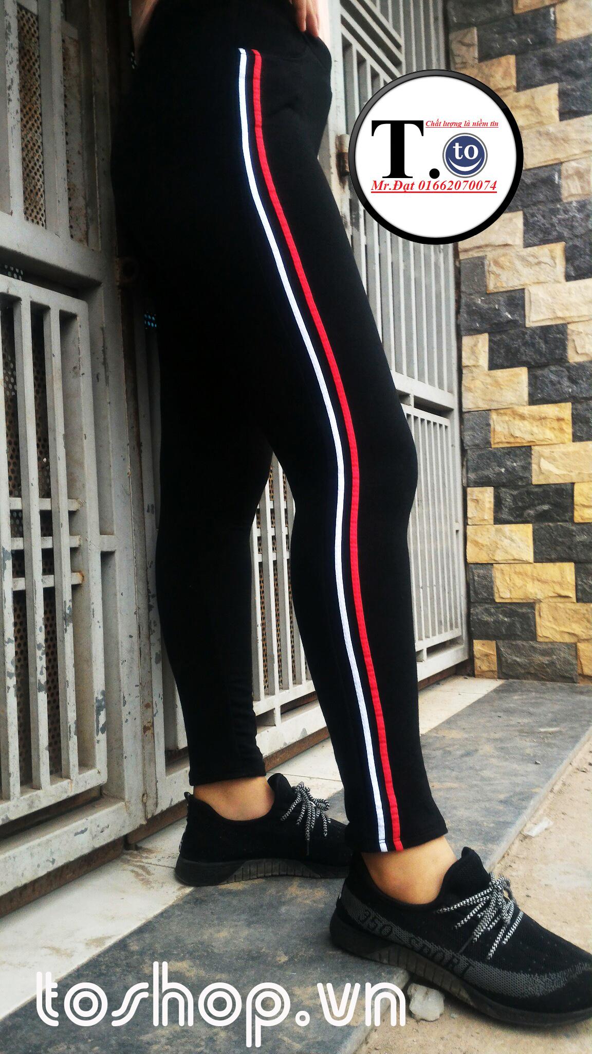 [HCM]Quần Thun Nữ - legging nữ ( 2 sọc trắng đỏ) 2STO2