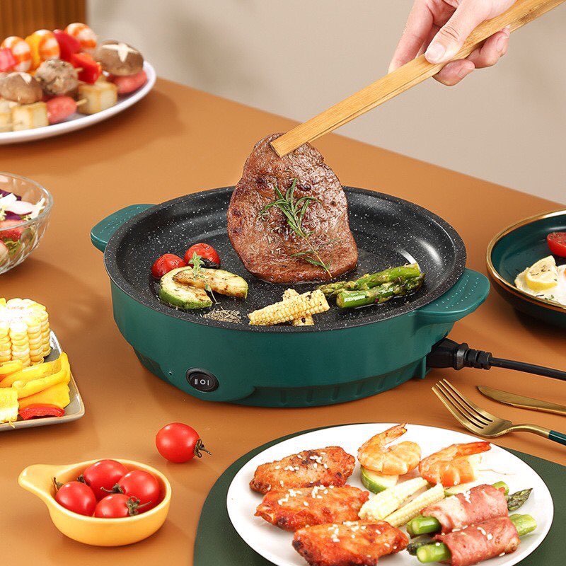 BẾP NƯỚNG ĐIỆN CHỐNG DÍNH , NƯỚNG THỊT BBQ HÀN QUỐC KHÔNG KHÓI LÒNG VÂN ĐÁ - CHẢO ĐIỆN CHIÊN RÁN THỨC ĂN ĐA NĂNG , BẾP NƯỚNG MINI TẠI NHÀ DỄ LAU CHÙI KHÔNG BONG TRÓC HAY GỈ SÉT