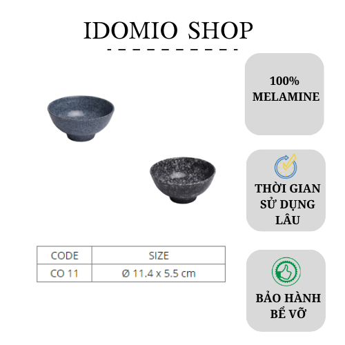 Chén Cơm Nhựa Melamine Vân Đá Xanh/Đen