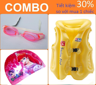 COMBO Áo phao bơi đỡ cổ + Kính bơi + Mũ bơi bể bơi hồ bơi phao bơi áo phao bơi thumbnail