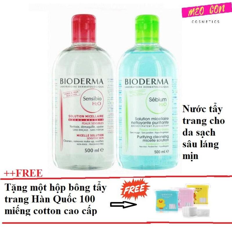 Nước tẩy trang 500ml dành cho da hỗn hợp, da nhờn hoặc mụn (Tặng bông tẩy trang Hàn Quốc hiệu quả gấp đôi)