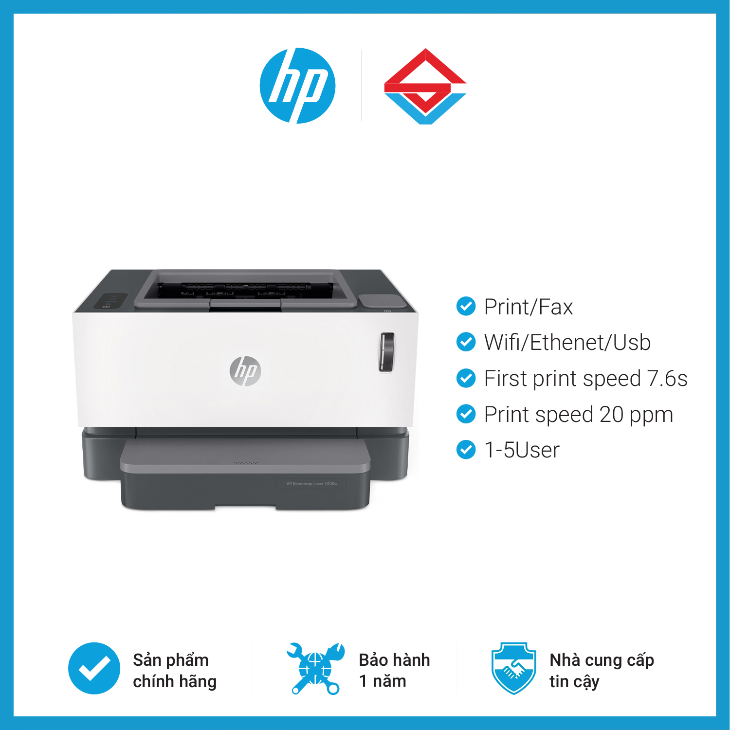 [Trả góp 0%]Máy in HP Neverstop Laser 1000w- 4RY23A