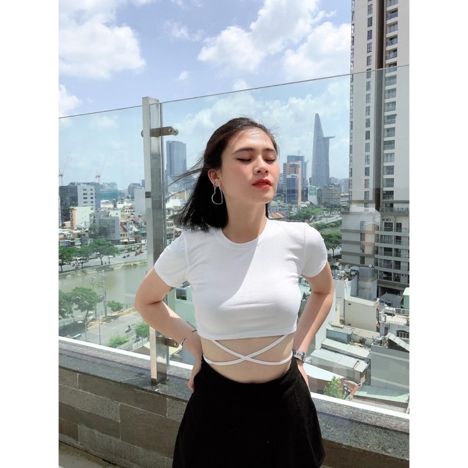 Áo croptop đan dây eo chất thun tăm phong cách hQ