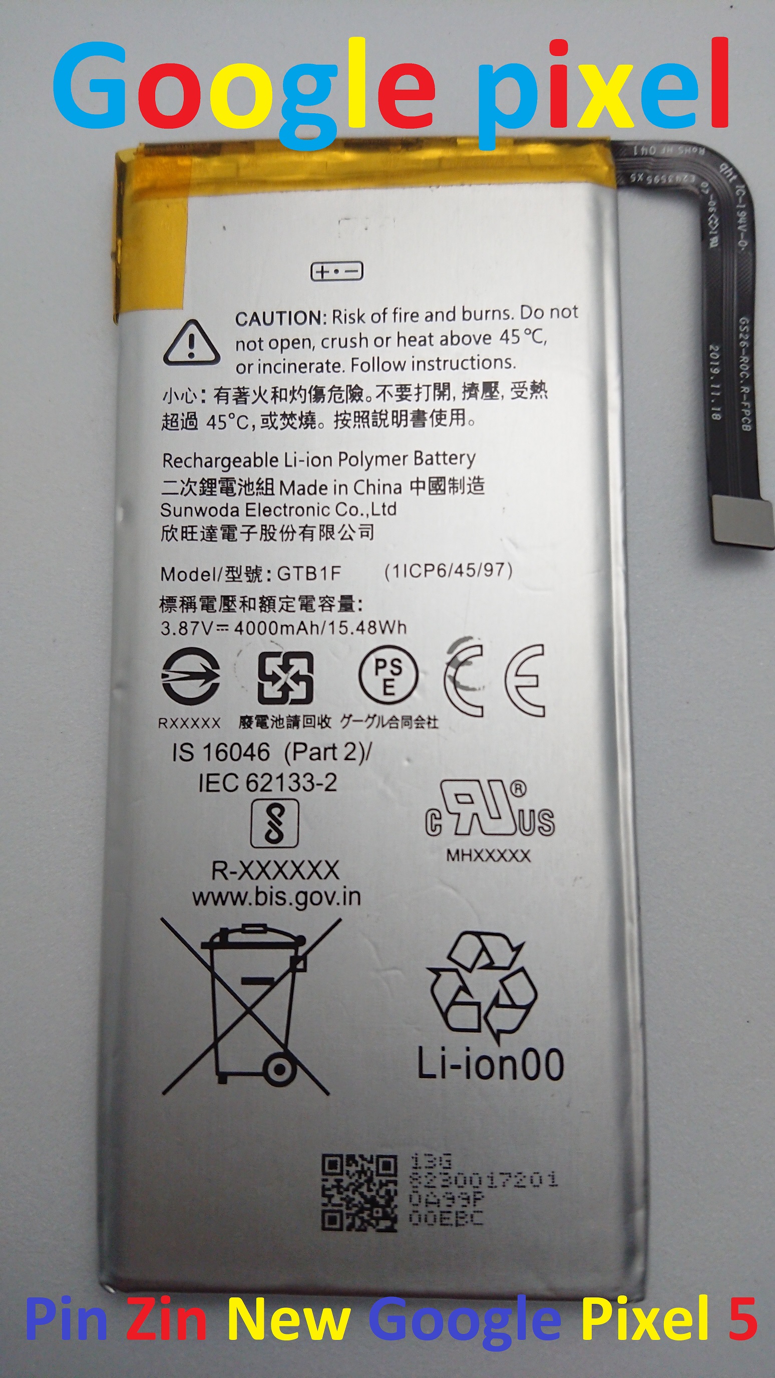PIN ZIN NEW-ORIGINAL BATTERY GOOGLE PIXEL 5 : GTB1F