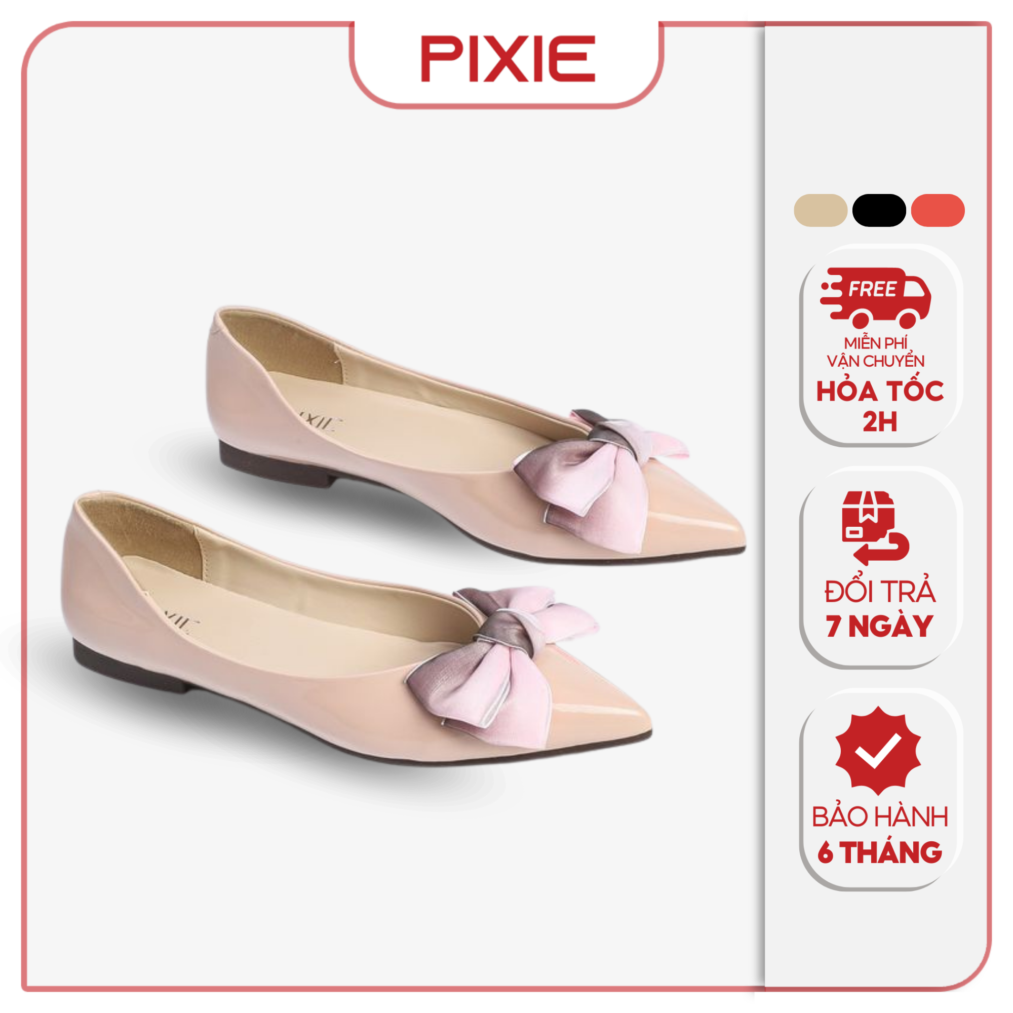 Giày Búp Bê Nữ Mũi Nhọn Phối Nơ Pixie H050
