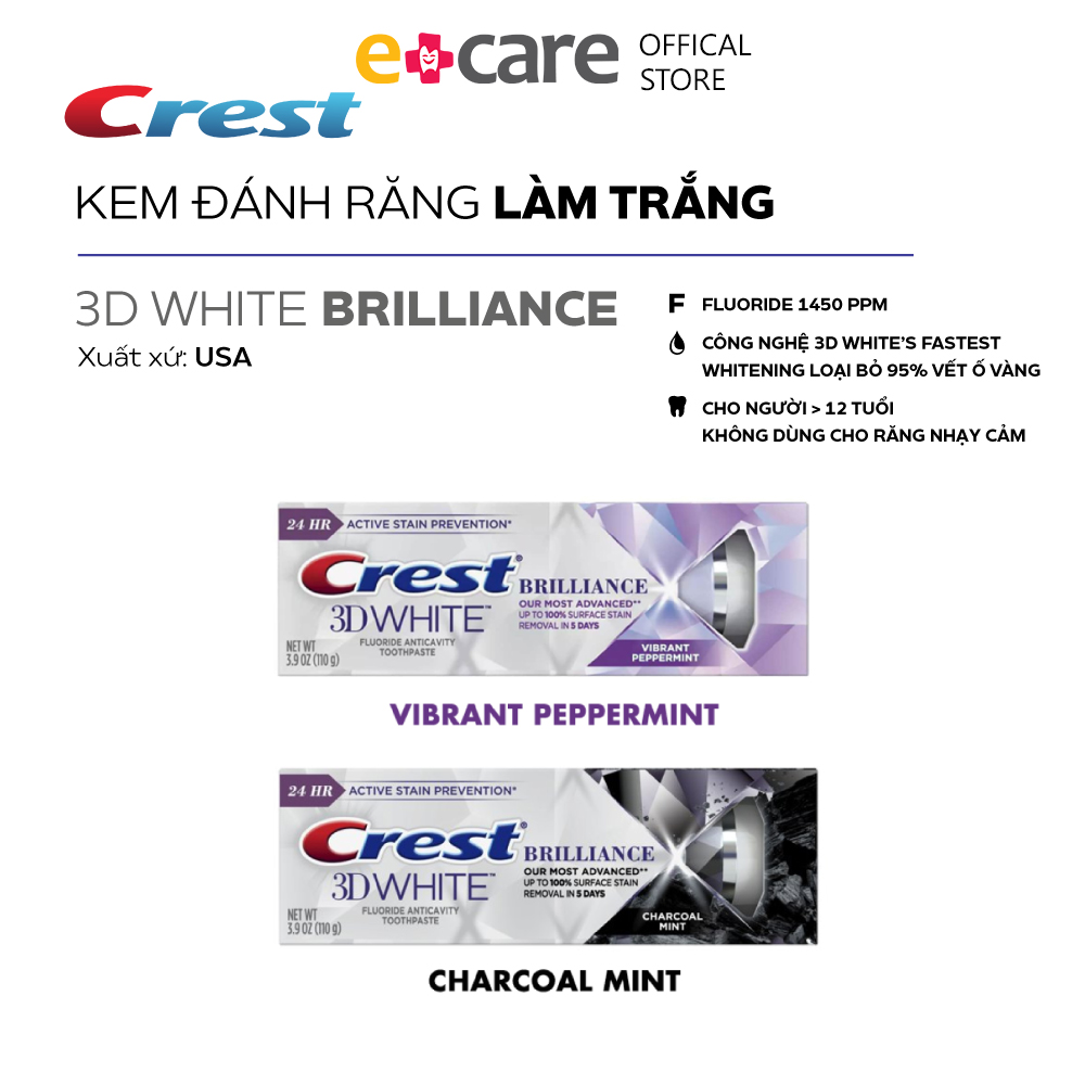 Kem đánh răng trắng răng Crest 3D White Brilliance Vibrant Peppermint 130g