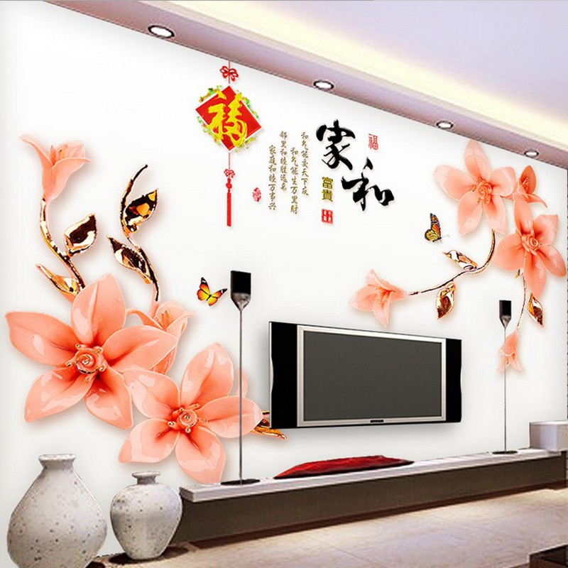 Decal dán tường hoa ly cam 3d siêu hot - tranh decal dán tường hoa ly màu cam 3d khổ lớn