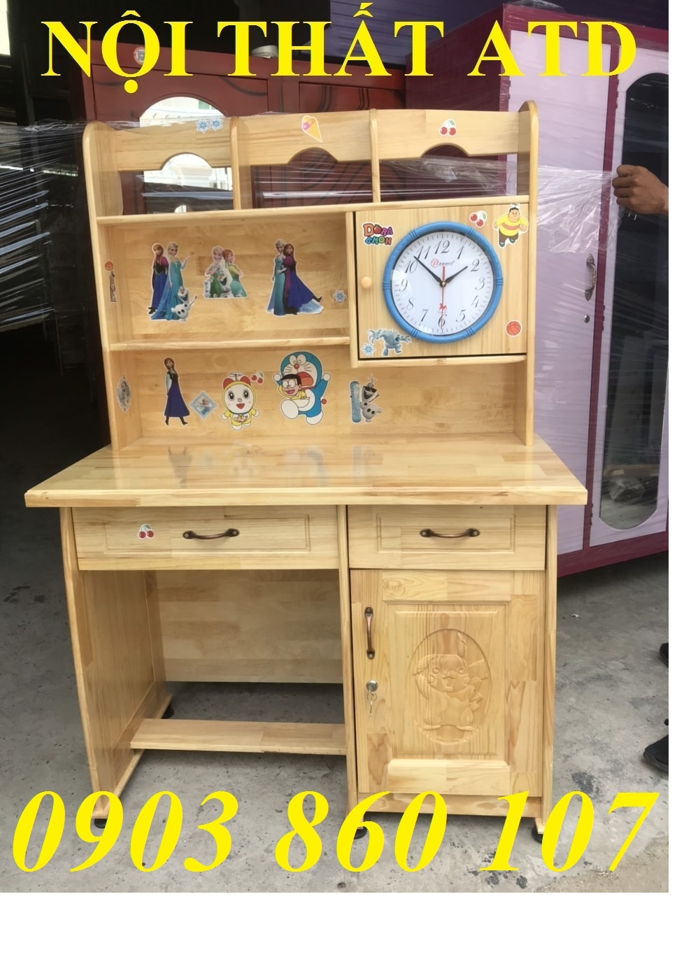 Bàn học sinh gỗ thông ghép cao cấp- bàn học sinh gỗ thông liền kệ sách sang trọng bền hcm bình dương