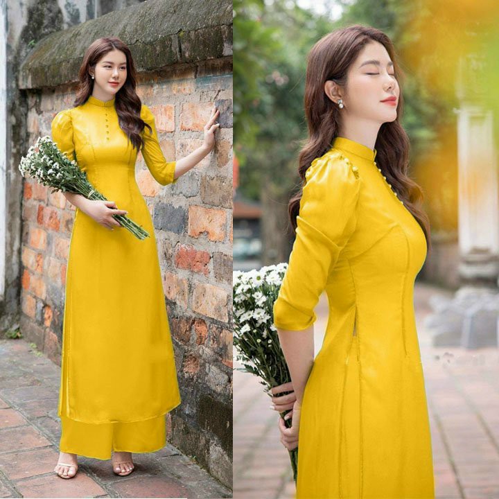 Set bộ áo dài cổ trụ kết hoa hồng lấp lánh hàng thiết kế cực sang trọng cho các nàng - xb2128