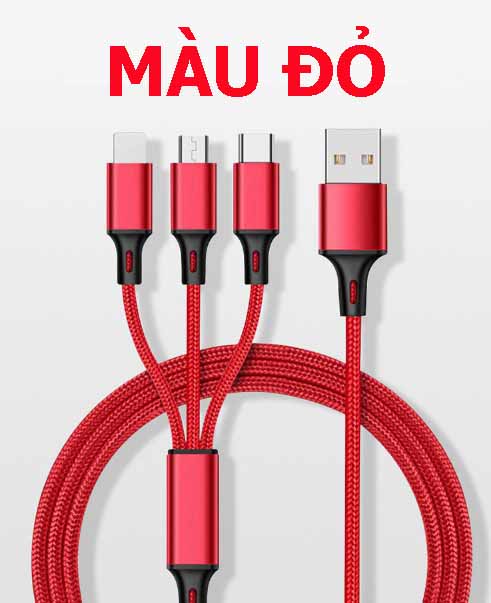 Dây cáp sạc đa năng  | Dây dù , Dài 1.2M | 3 đầu Micro USB / Type C / Lightning