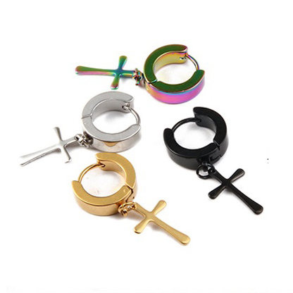 Khuyên Tai Titan Tròn Chữ Thập Phong Cách Hàn ( Kiểu xỏ lỗ tai)
