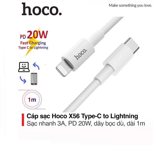 [HCM]Cáp sạc nhanh PD20W Hoco X56 Type-C sang Lightning dây bọc dù cao cấp truyền dữ liệu nhanh chóng cho iPhone/iPad dài 1M