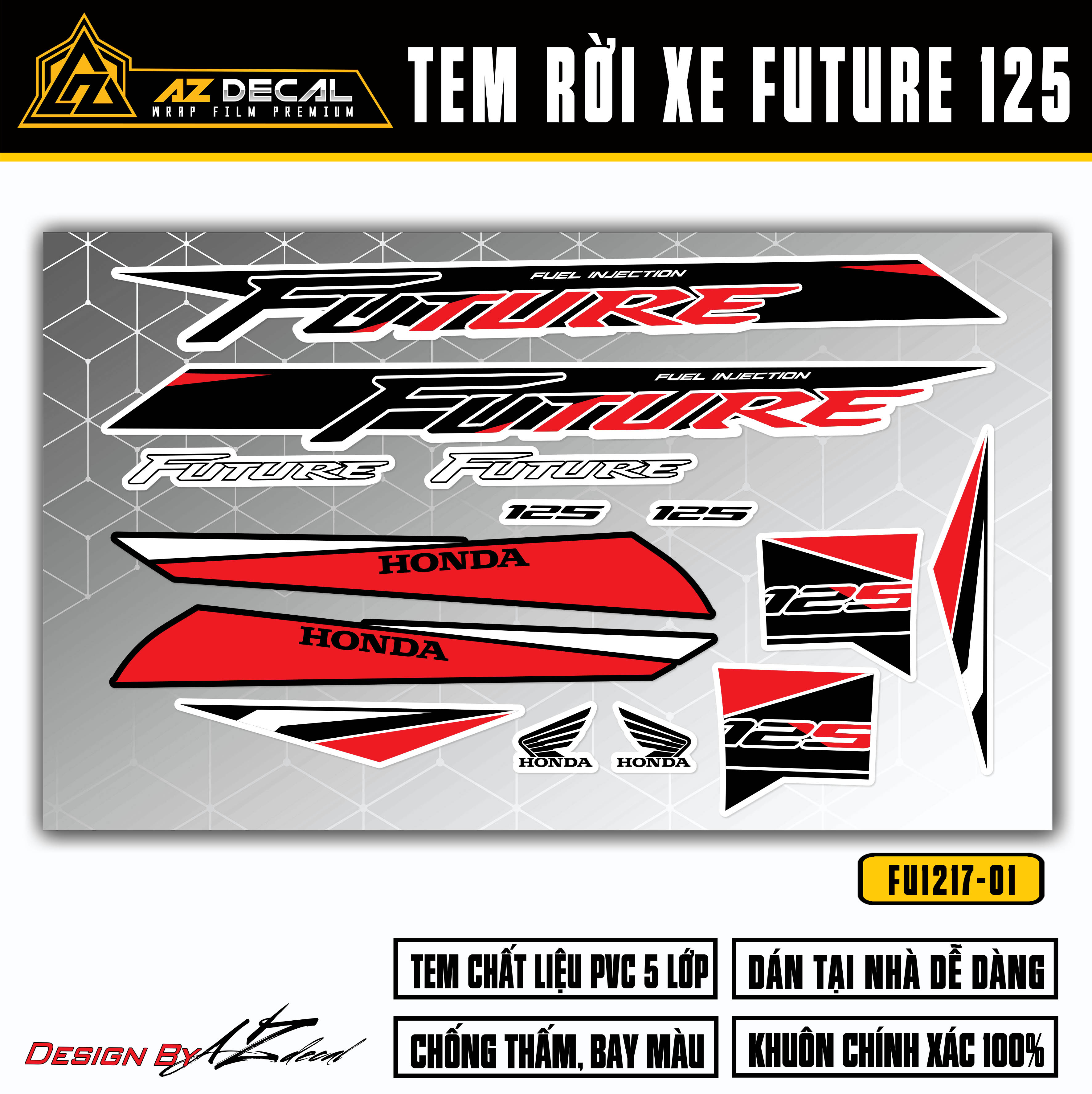 Tem xe future 125 2012 - 2022 đẹp dễ dán | fu-01 | tem rời dán xe future fi decal cao cấp màu trắng đỏ cam đen đỏ đen - azdecal