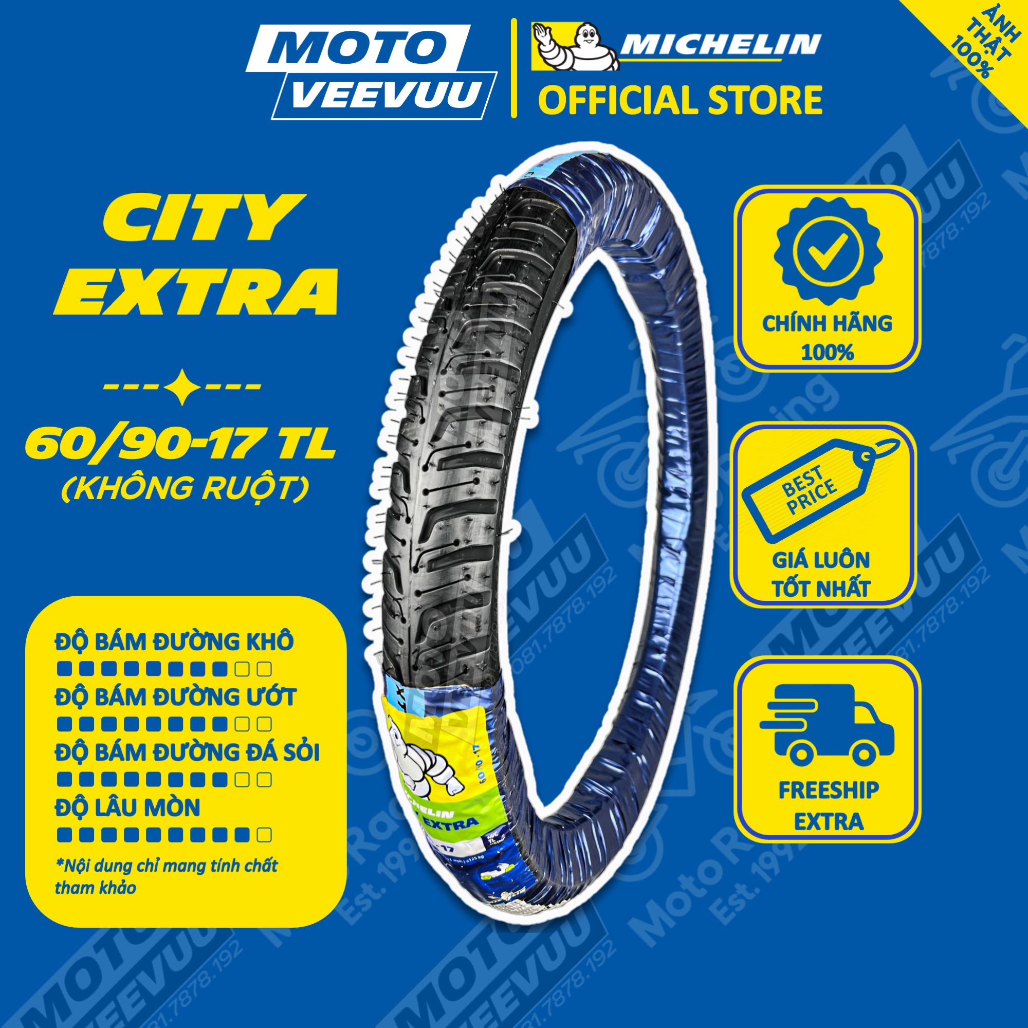 Vỏ lốp xe máy Michelin 60/90-17 TL CITY EXTRA (Lốp không ruột)