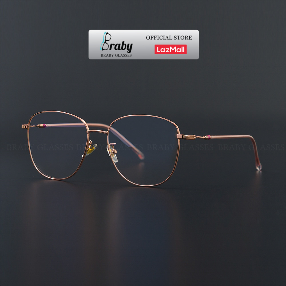 Gọng kính cận mắt tròn oval Braby chất liệu Titanium kiểu dáng thanh mảnh