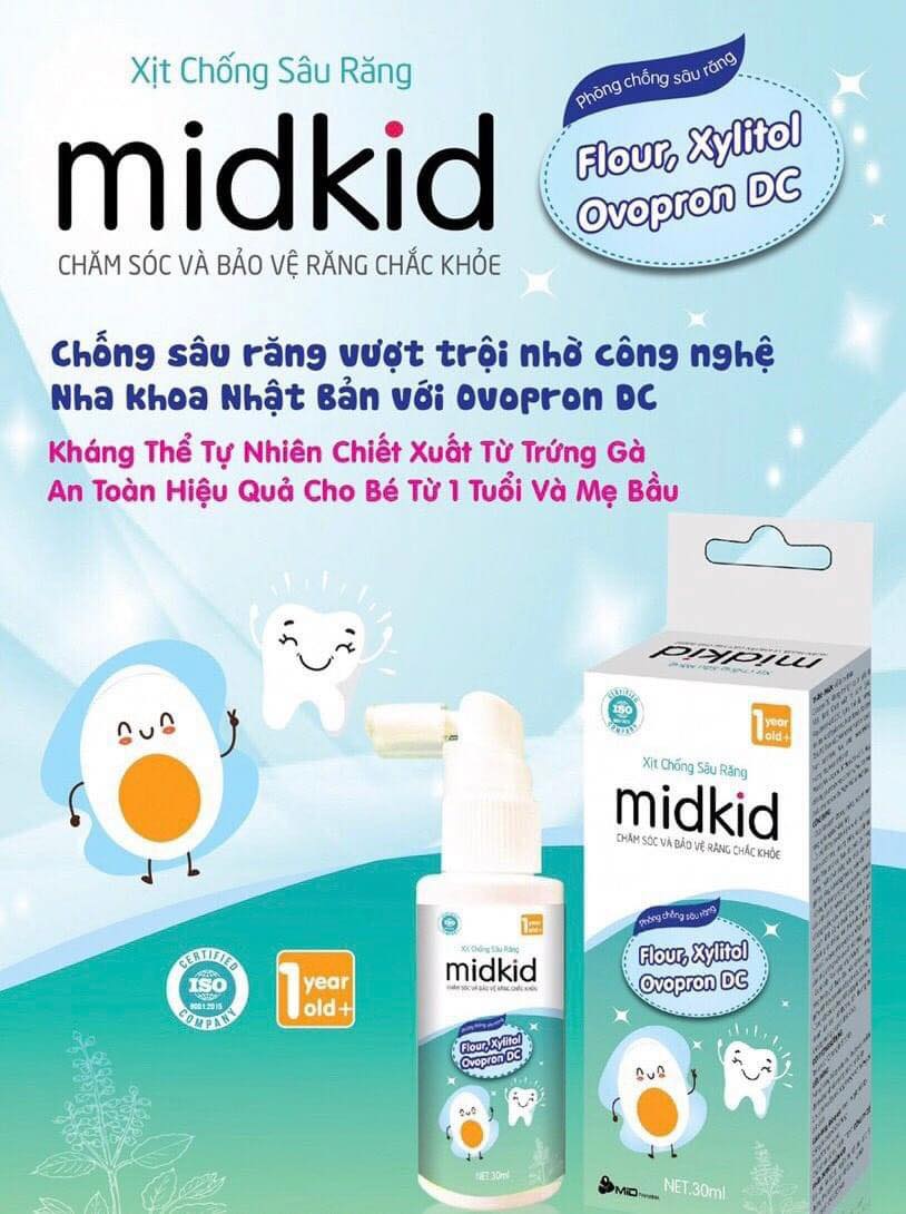 Xịt chống sâu răng MIDKID 30ml bảo vệ răng miệng cho bé