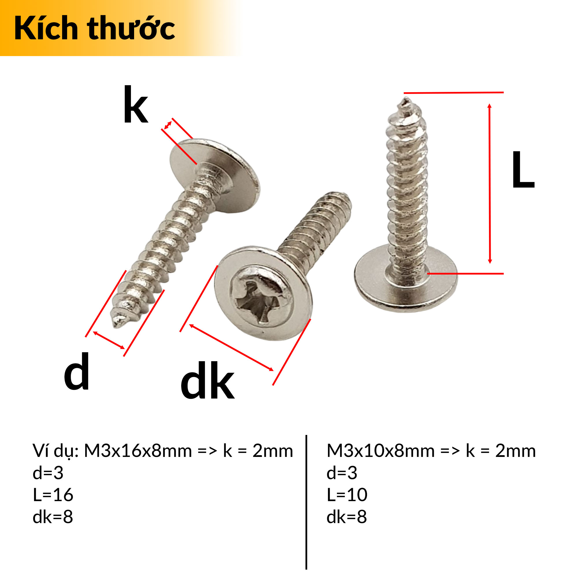 Vít Nhọn M3 bắt gỗ (50 vít) nhiều kích thước