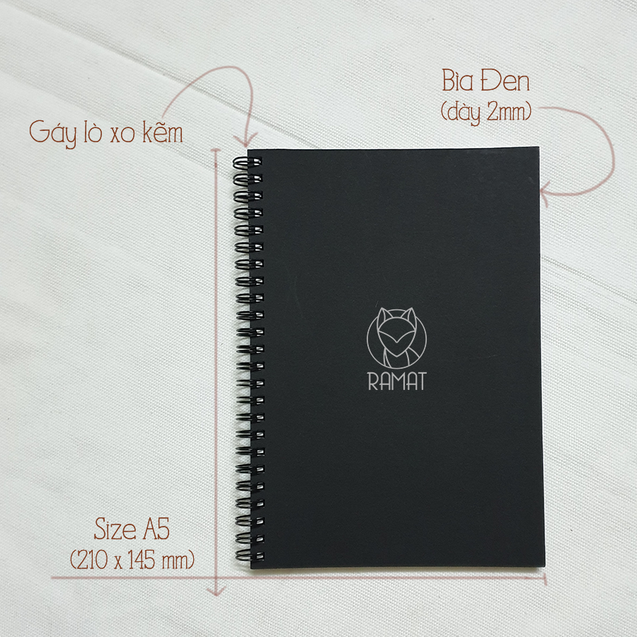 [HCM] Sổ gáy lò xo Basic bìa đen vintage - size a5