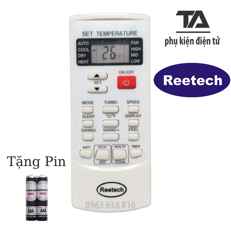 Remote máy lạnh reetech ✔ điều khiển điều hòa reetech - mới 100% tặng kèm pin
