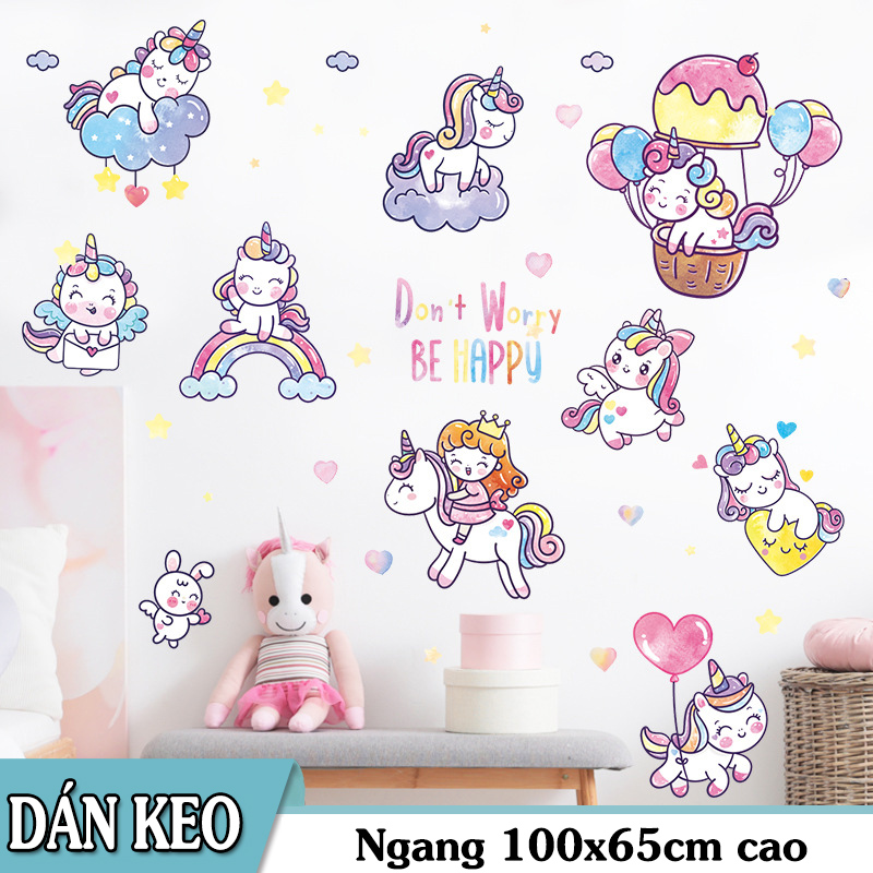 Decal dán tường trang trí - kì lân hồng đáng yêu cho bé