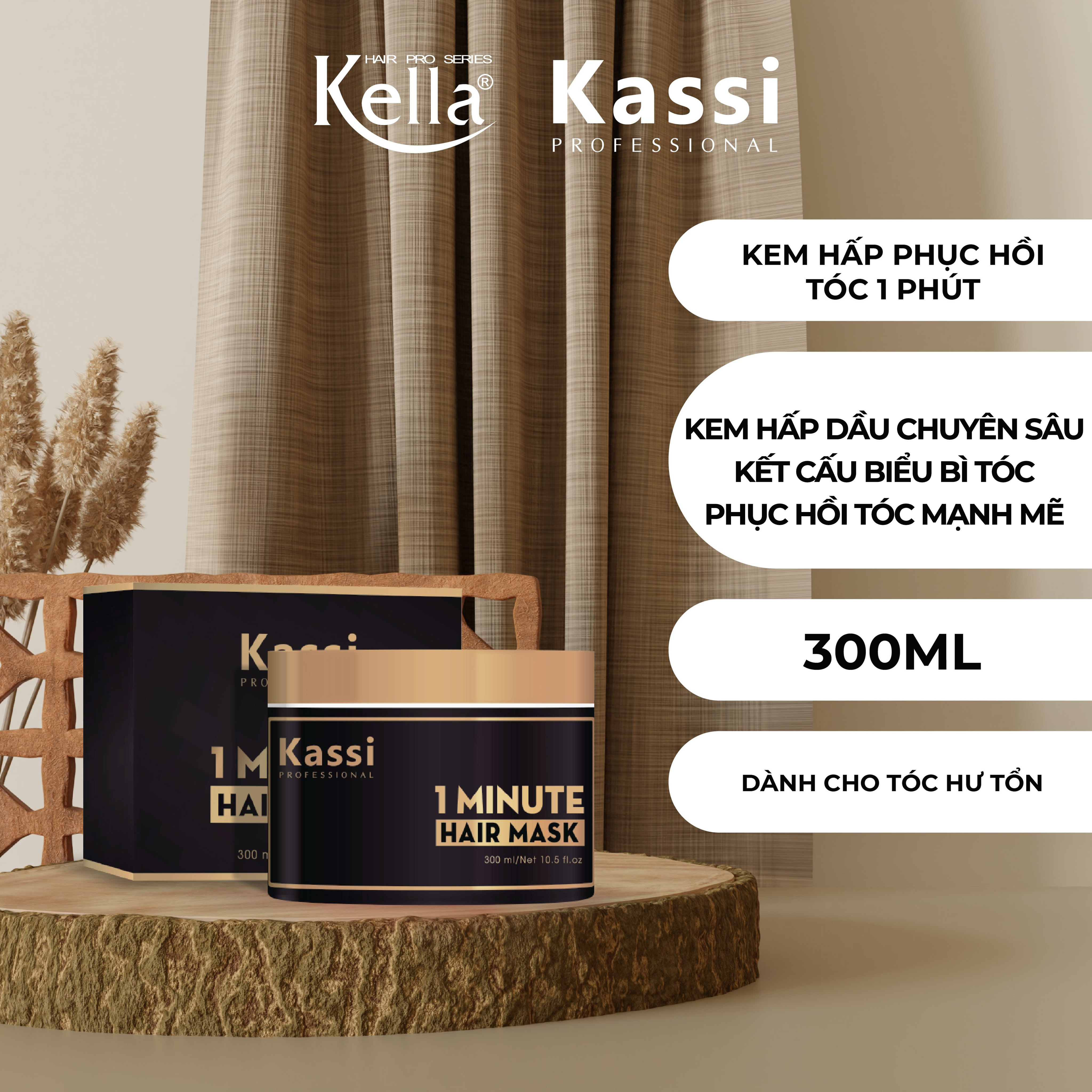 Kem hấp dầu phục hồi tóc 1 phút Kassi (Hũ 300ml)