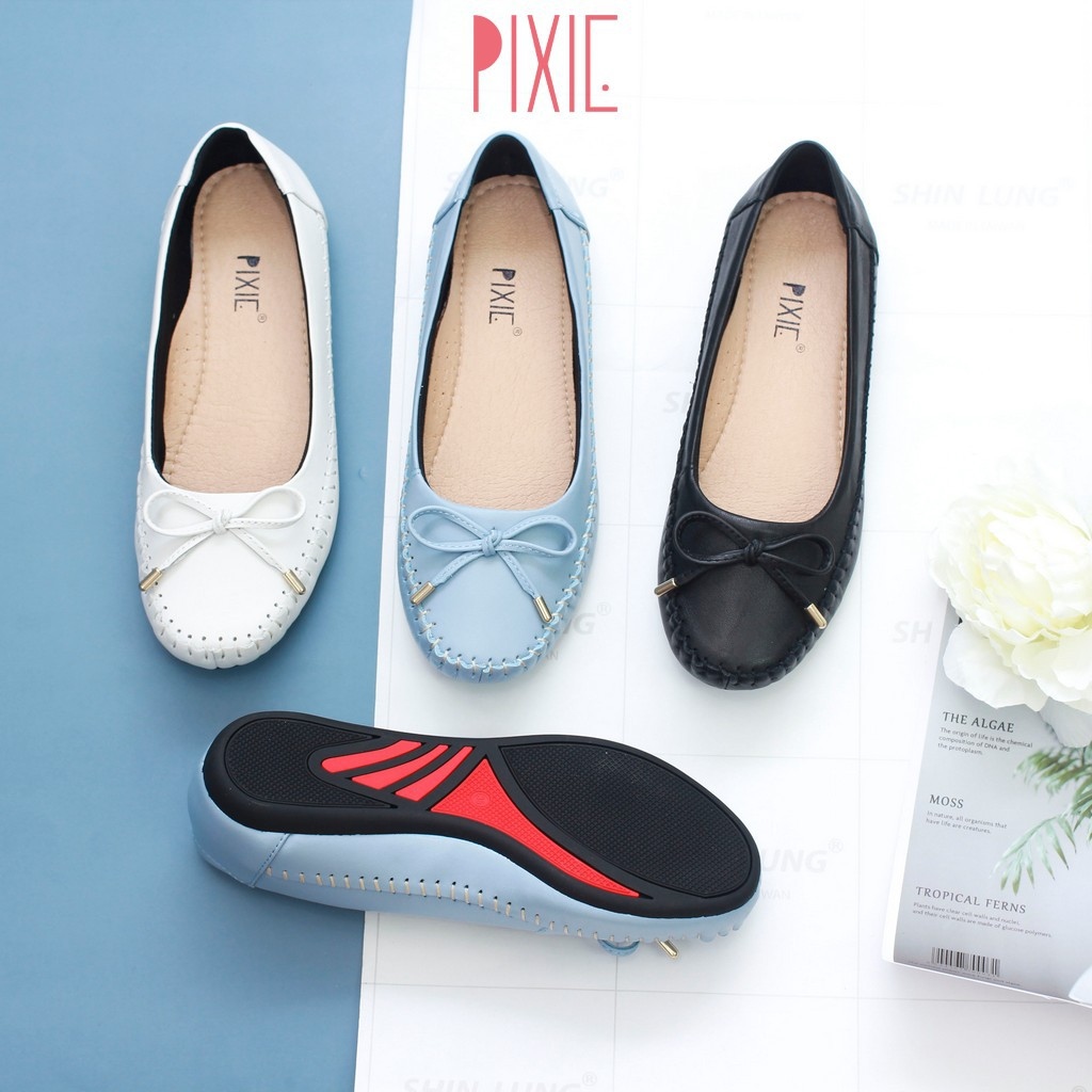 □❇  Giày Búp Bê Bệt Da Bò Thật Siêu Êm Gắn Nơ Nhỏ Pixie X603