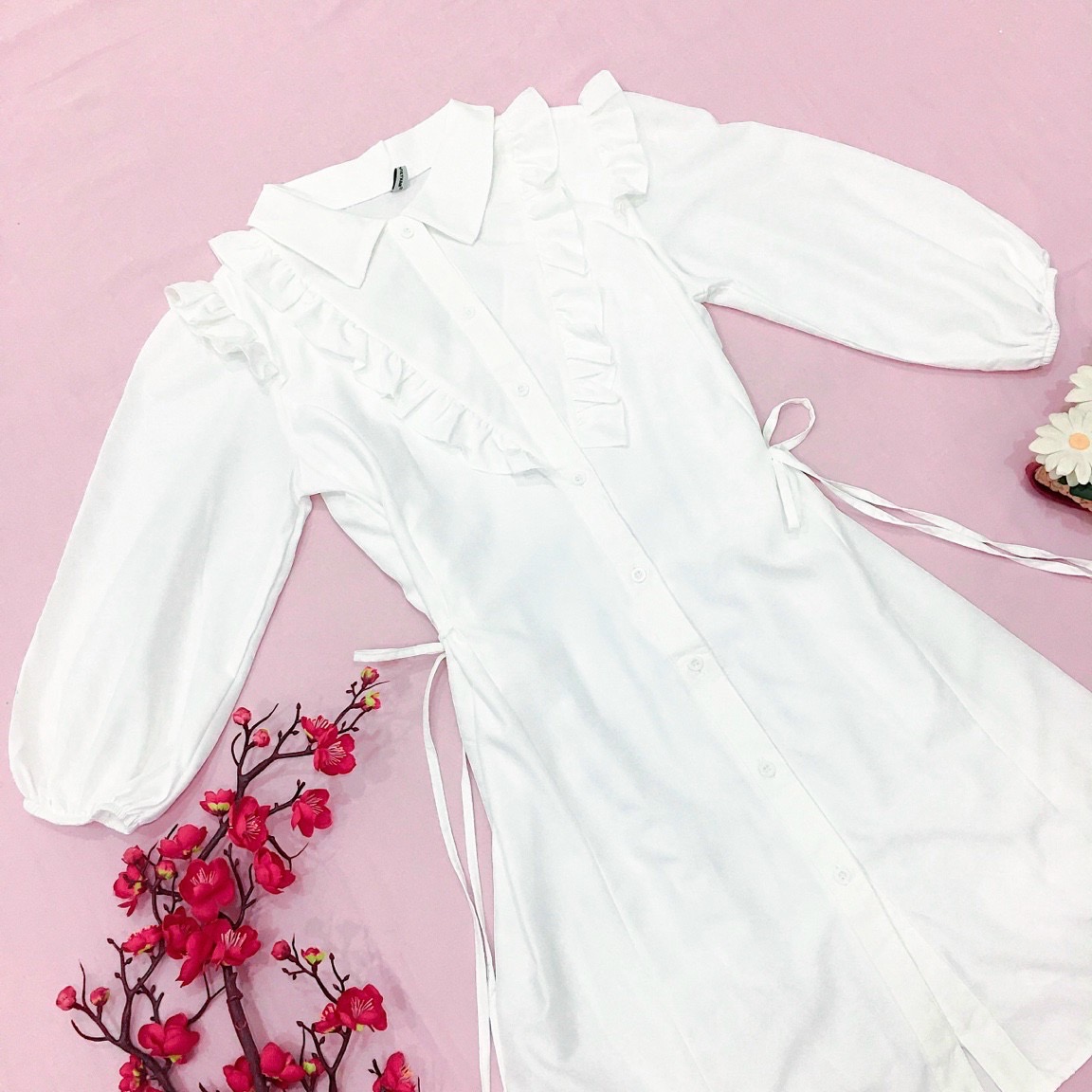 Đầm phối bèo tay lỡ 2 màu