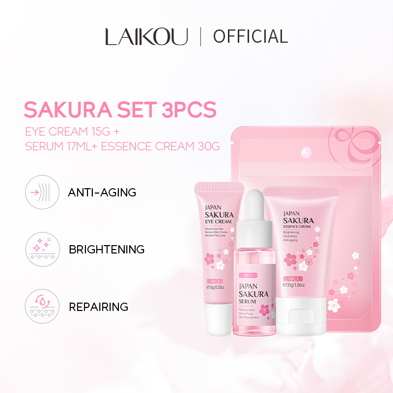 LAIKOU Sakura Skin Care 3pcs/Set Brightening Facial Serum Lighten Blemishes Cream Moisturizer