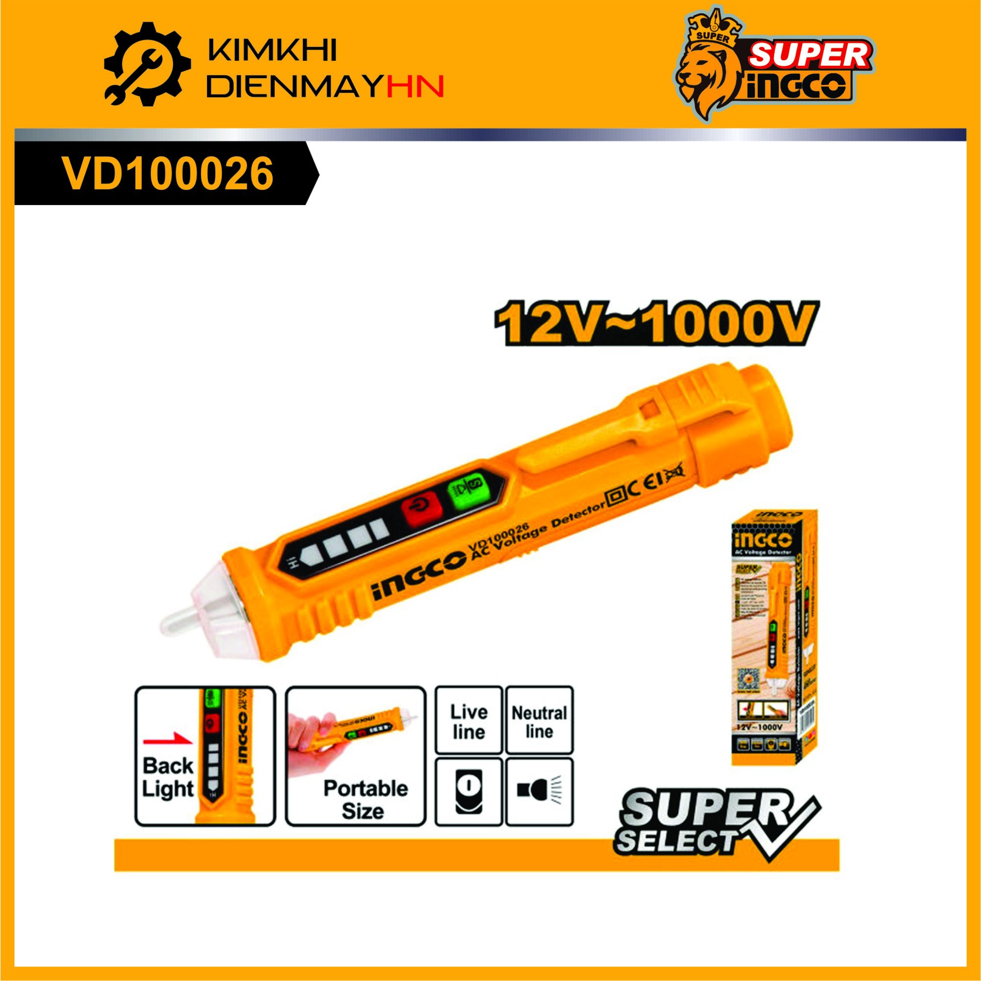 Bút thử điện kỹ thuật số đa năng thông minh 1000v ingco vd10003,vd100026