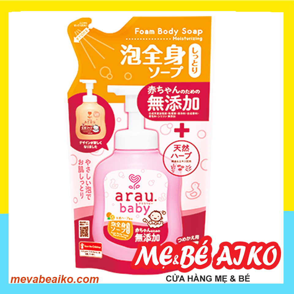 [Mẫu Mới] Bọt Tắm Gội Thảo Mộc Arau Baby Dưỡng Ẩm Túi 400ml - Cam