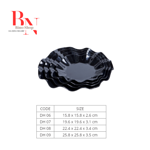 Dĩa Nhựa Melamine Viền Hoa Màu Đen