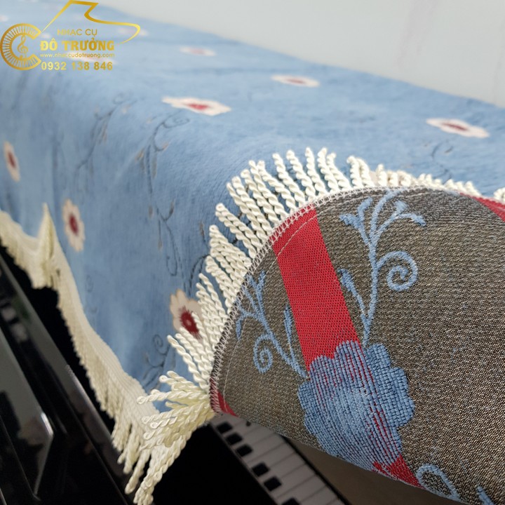 Khăn phủ đàn Piano xanh dương phối hoa