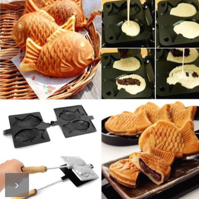 Khuôn Làm Bánh Cá Nướng Bánh Trung Thu Hàn Quốc Độc Đáo-Khuôn Làm Bánh Cá Taiyaki Nhật Chống Dính Cao Cấp-Khuôn nướng bánh hình cá chống dính, có tay cầm