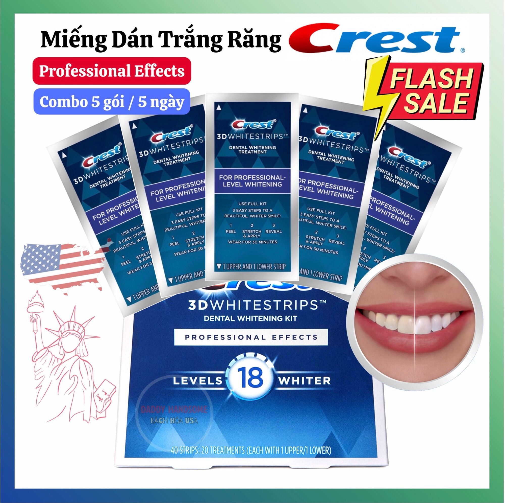 Miếng Dán Trắng Răng Crest 3D White Professional Effects siêu trắng Mỹ