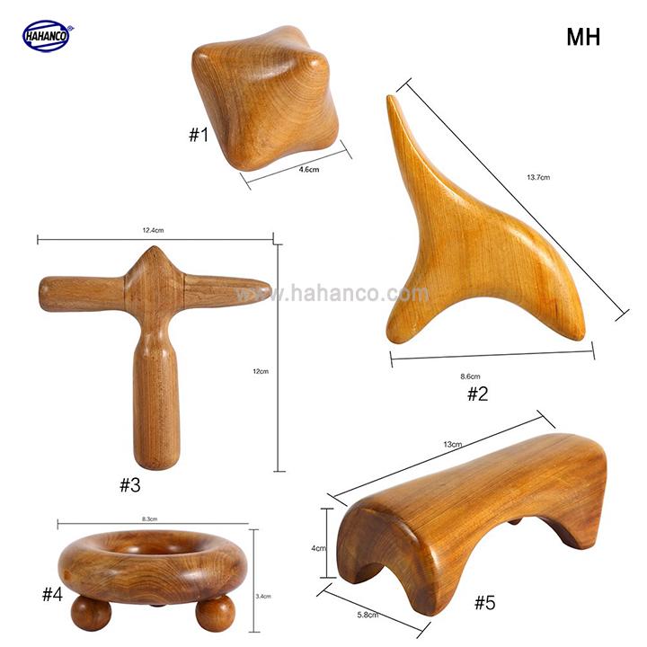 COMBO bộ 5 Dụng Cụ day ấn Huyệt Mát xa toàn thân kiểu Thái bằng gỗ thơm - HAHANCO - MH850