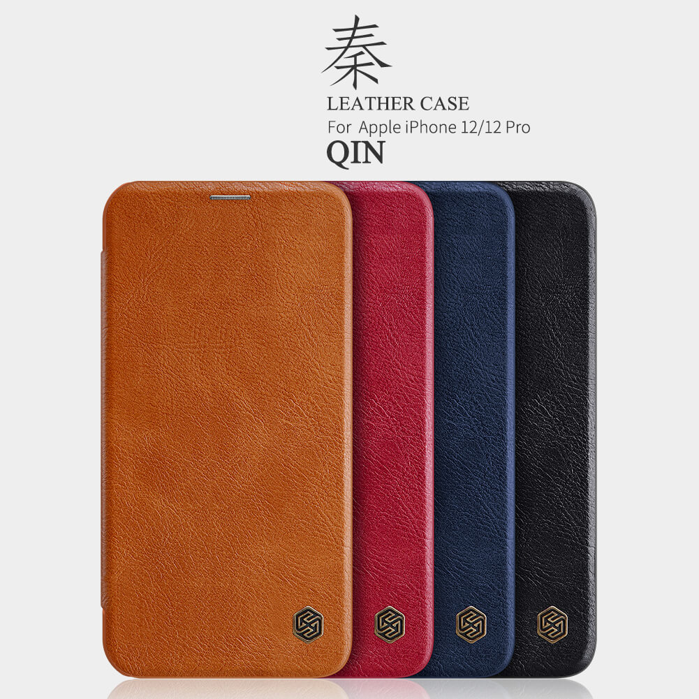 Bao da iPhone 12  / Iphone 12 Pro QIN Nillkin vân da bò, có ngăn đựng thẻ, thiết kế đẹp