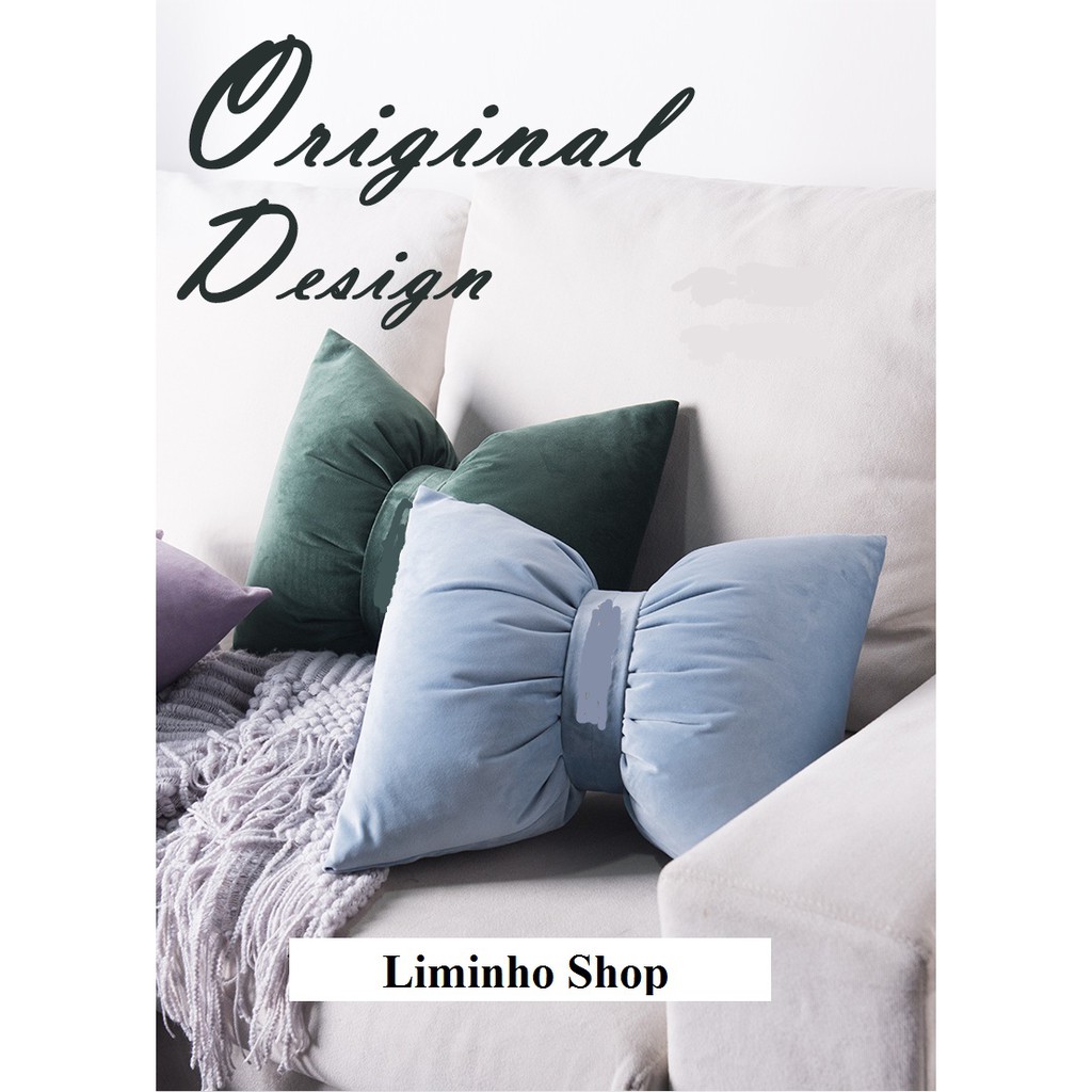 Gối tựa lưng sofa HÌNH NƠ vải nhung lụa (Vỏ kèm ruột)
