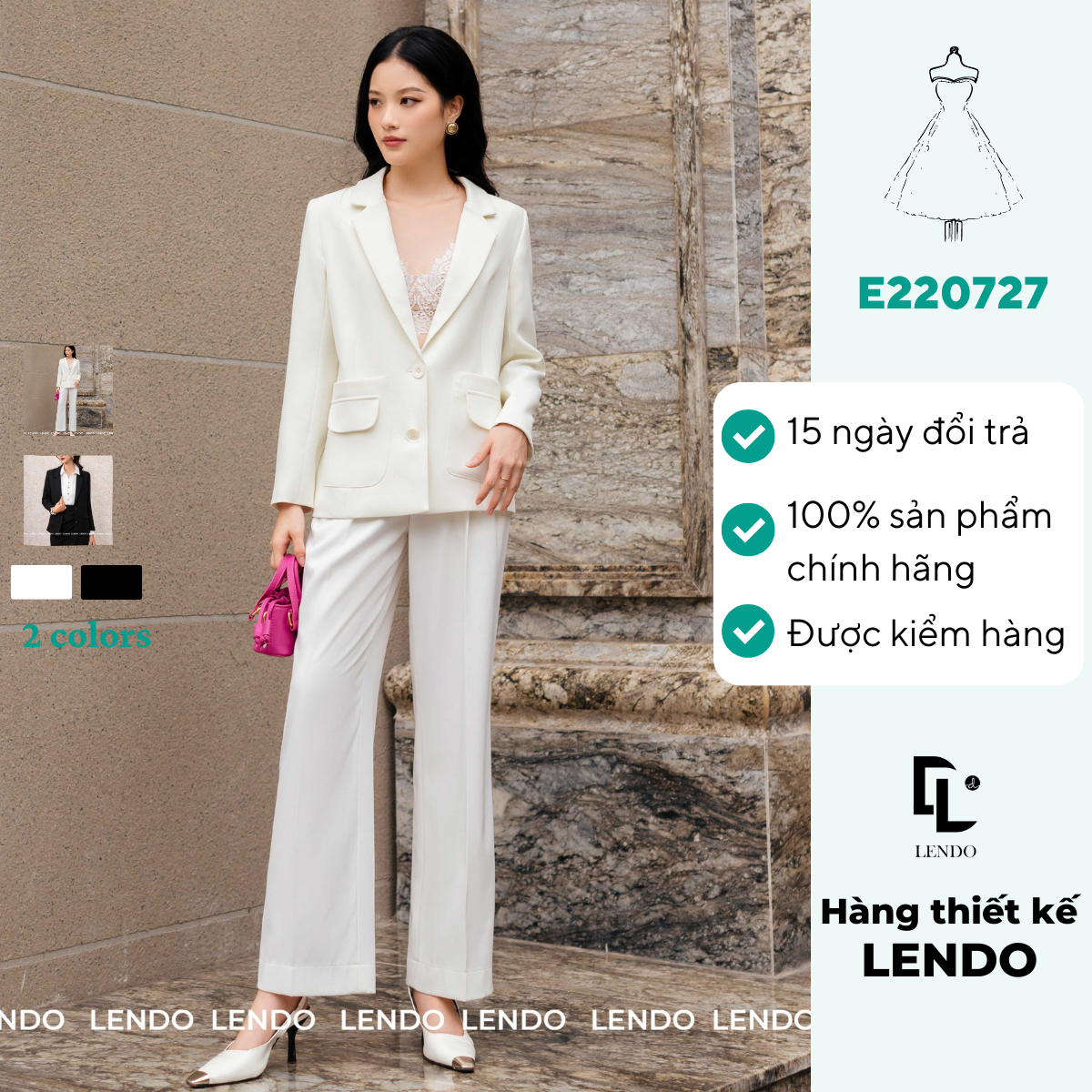 Áo Blazer Công Sở Hai Màu Black White LENDO E220727