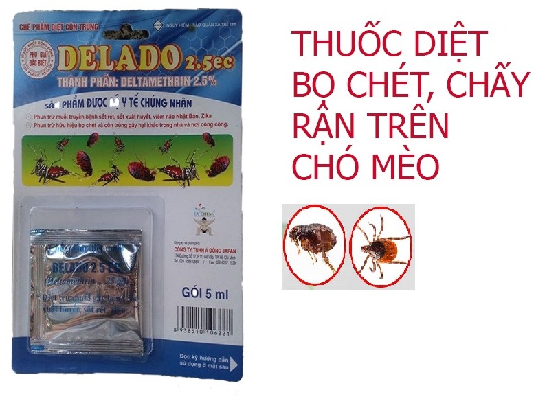[Hoàn Tiền 10%] Thuốc diệt bọ chét chấy rận trên chó mèo Delado diệt bọ chét chó hiệu quả