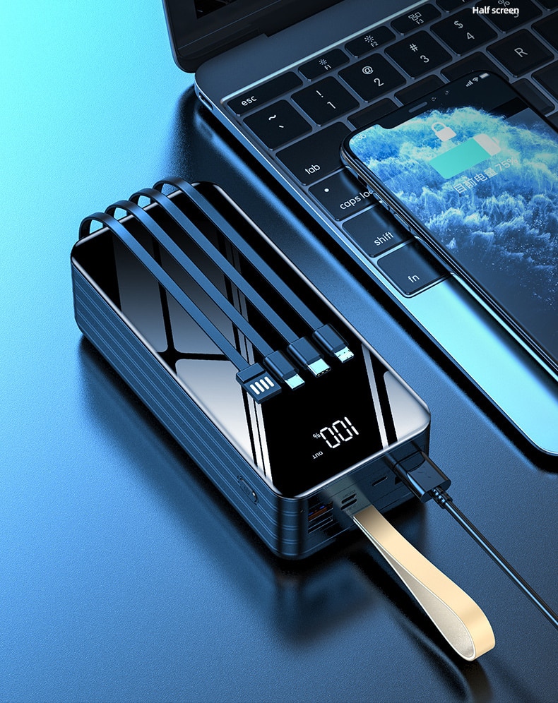 Power Bank 80000mAh Portable Charger 30000mAh 40000mAh 50000mAh 60000mAh Poverbank For iPhone 12 11 Samsung Xiaomi Powerbank External Battery with Light