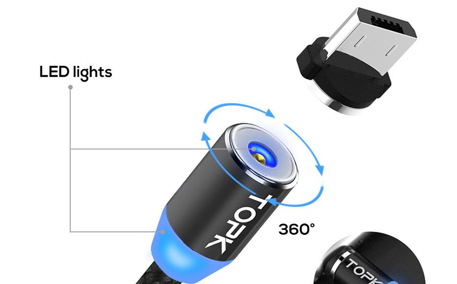 DÂY CÁP SẠC NAM CHÂM ĐẦU MICRO CÓ ĐÈN LED SIÊU TIỆN LỢI
