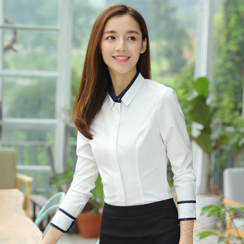 Áo sơ mi công sở nữ phối viền cổ áo